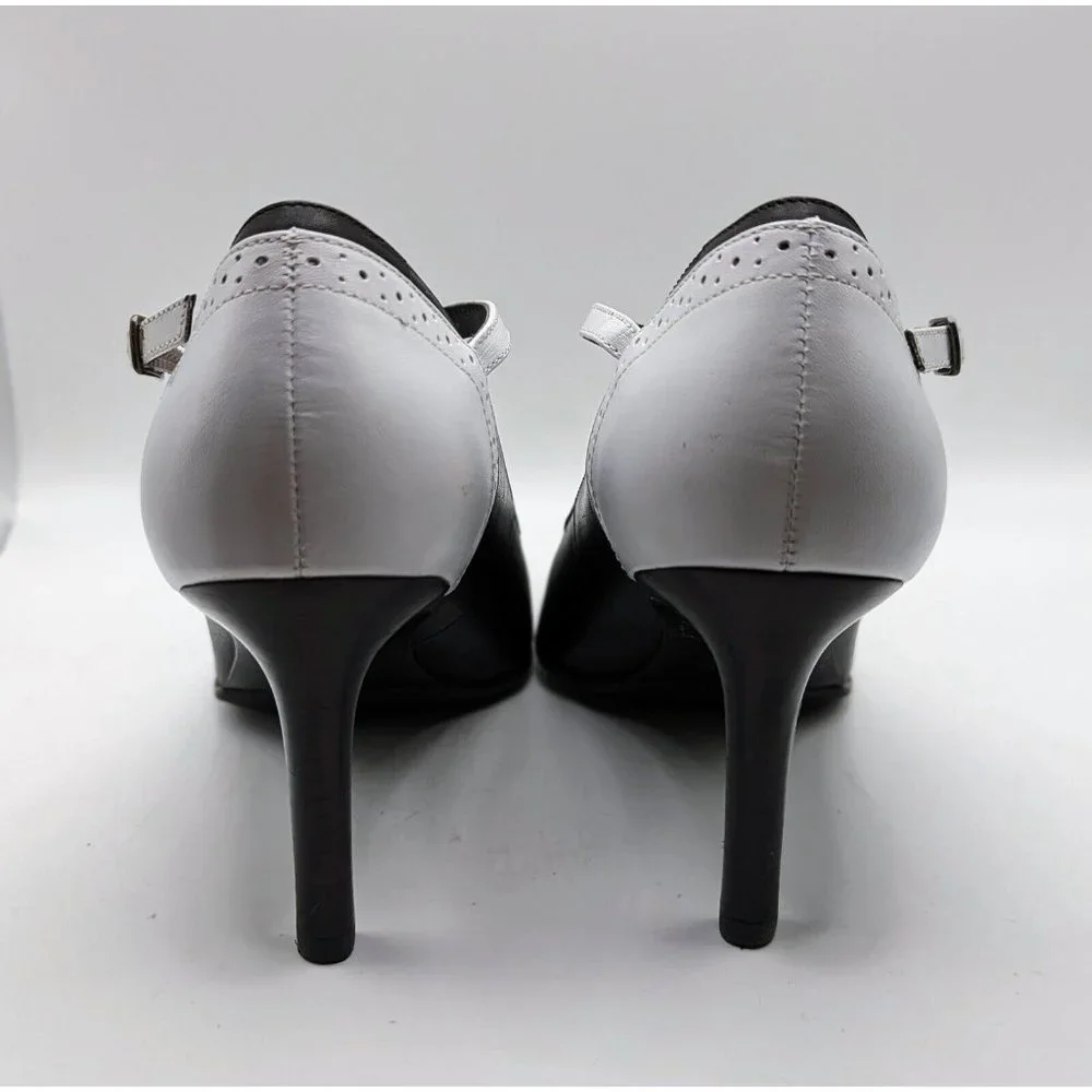 Ralph Lauren Belinda Pumps Heels 7 B Pointed Toe Black & White Brazil Leather - Picture 5 of 7